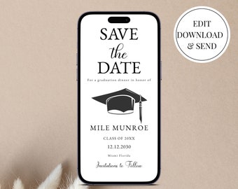 Graduation Save The Date: Modern Calligraphy SMS Template