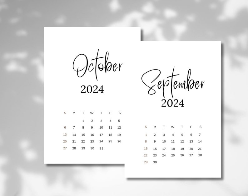 2024 Calendar Printable A5 Simple Mini Monthly Calendar 2024 Minimalist