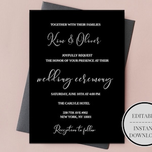 Elegant Black Wedding Invitation Suite: Minimalist Calligraphy (Digital Download)