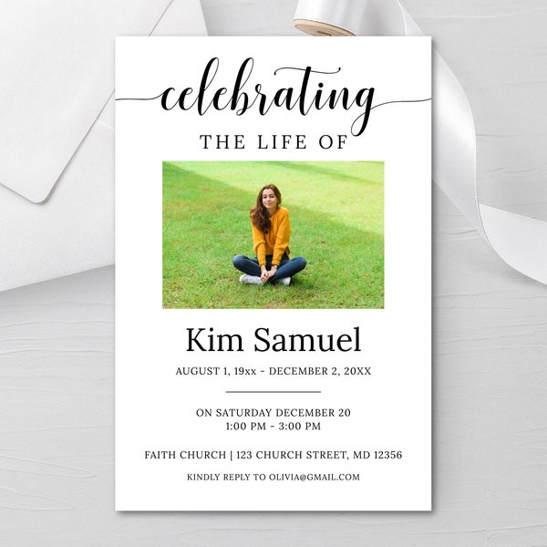 Funeral Invitation Celebration of Life Invite Memorial Funeral Announcement Printable Obituary Template, Instant Download
