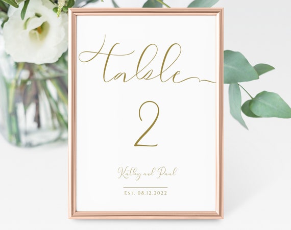 Gold Table Number Template Wedding Table Decor Instant Etsy