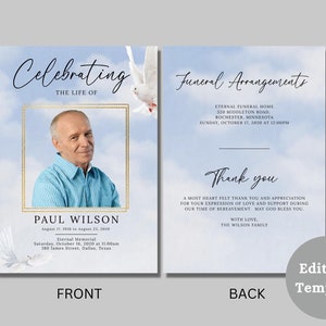 Celebration of Life Funeral Program Template: Editable Memorial Card (Digital Download)