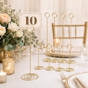 Wedding Gold & Silver Table Number Holders | Photo Place Card Holder | Reception Decor Wire Stands