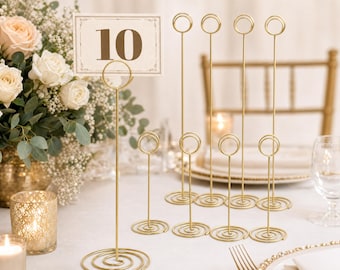 Porte-numéros de table dorés et argentés pour mariage | Porte-cartes photo | Supports métalliques pour décoration de réception