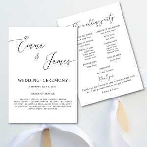 Modern Wedding Program Fan Template: Minimalist Calligraphy (Digital Download, Printable, Editable, 5x7&quot;
