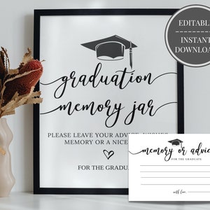 Tarjetas y letreros editables para fiestas de graduación (descarga instantánea), tarro de recuerdos Gard, consejos para graduados de la generación de 2025, decoración de graduación