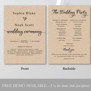 Rustic Wedding Program Template: Editable Ceremony Order (Digital Download) image 10