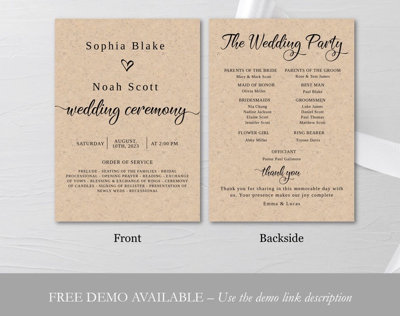 Rustic Wedding Program Template: Editable Ceremony Order (Digital Download) image 10