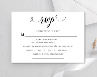 Personalised Wedding Menu Cards with Tick Box Option for Meal Choice 