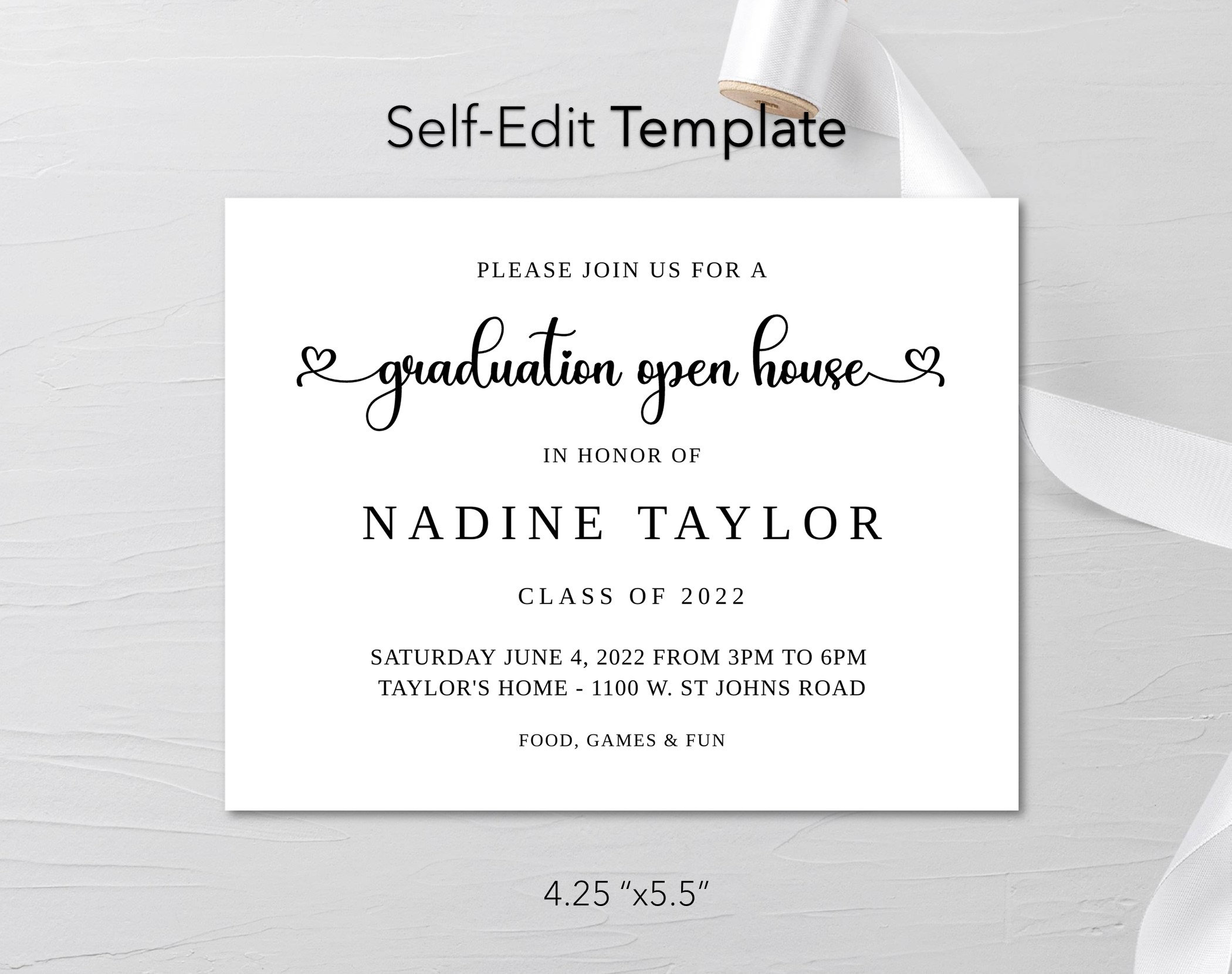Graduation Open House Invitation Template: Modern Calligraphy (digital