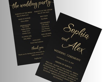 Black and Gold Wedding Program Template Instant Download Customizable