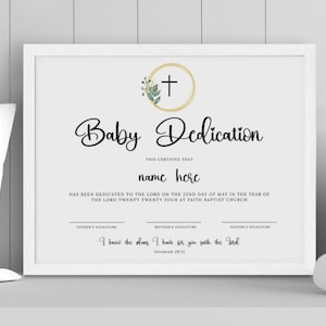 Certificado de Bautismo de Dedicación de Bebé, Descarga Instantánea, Regalo de Bautismo, Dedicación de Bautismo de Bebé Editable