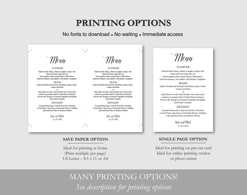 A4 Menu Template 5x7 Menu Template 4x9 Menu Template Menu Etsy