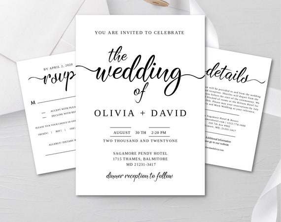 Simple Minimalist Wedding Invitation Template Invites for - Etsy