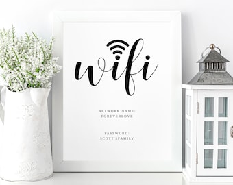 Niestandardowy, edytowalny, wydrukowany szablon z hasłem Wi-Fi: wystrój pokoju gościnnego (do natychmiastowego pobrania)