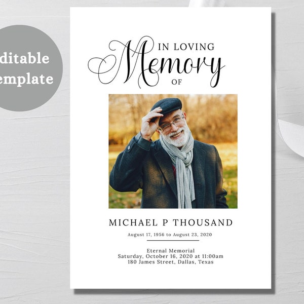 Funeral Program Template Obituary Template Celebration of Life Program Memorial Service Program Editable Instant Download - Print Available