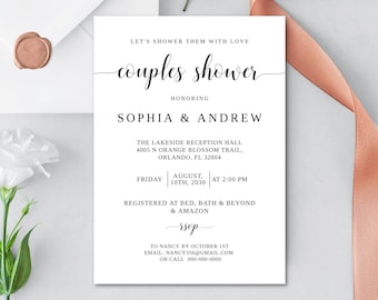 Couples Shower Invitation Template: Minimalist Calligraphy (DIY Editable, Instant Download)