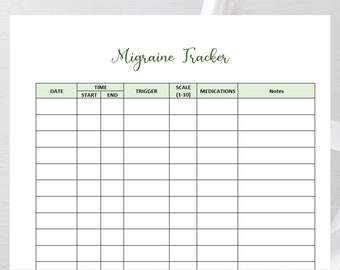 Migraine Tracker: Headache & Pain Symptoms Log (Digital File)