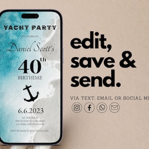 Yacht Party Invitation Template: Nautical Birthday SMS Invite (Instant Download)