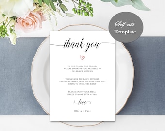 Nota de agradecimiento de boda: Caligrafía elegante, plantilla editable (descarga digital)
