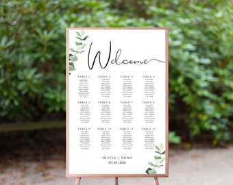 Wedding Seating Chart, Greenery Printable Seating Chart Template, Wedding Seating Template, Seating Chart Poster, Digital Download, TEMPLETT