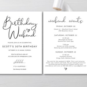 Birthday Weekend Itinerary Invitation Template (Digital Download)