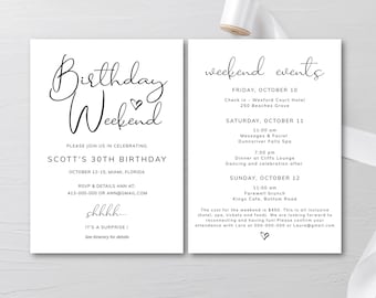 Itinerary Birthday, Birthday Invitation Template, Birthday Weekend Itinerary Template, Instant Download, Itinerary Template Digital