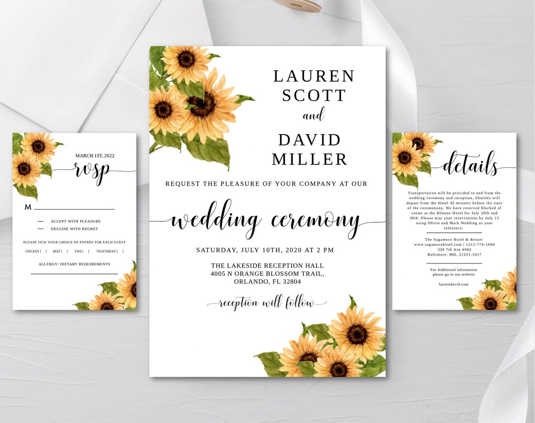 Sunflower Wedding Invitation Template Printable Rustic Wedding Sunflower Wedding Invitation Template Printable Rustic Wedding