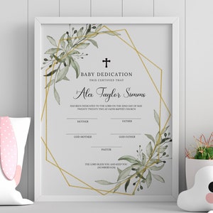 Plantilla de certificado de dedicación para bebé, certificado de bautismo imprimible, descarga instantánea, regalo de bautismo, dedicatoria editable para bautizo de bebé