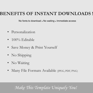 May include: Benefits of instant downloads: No fonts to download, no waiting, immediate access. Personalization, 100% editable, save money & print yourself, no shipping, no waiting, many file formats available (JPEG, PDF, PNG). Make this template uniquely you!