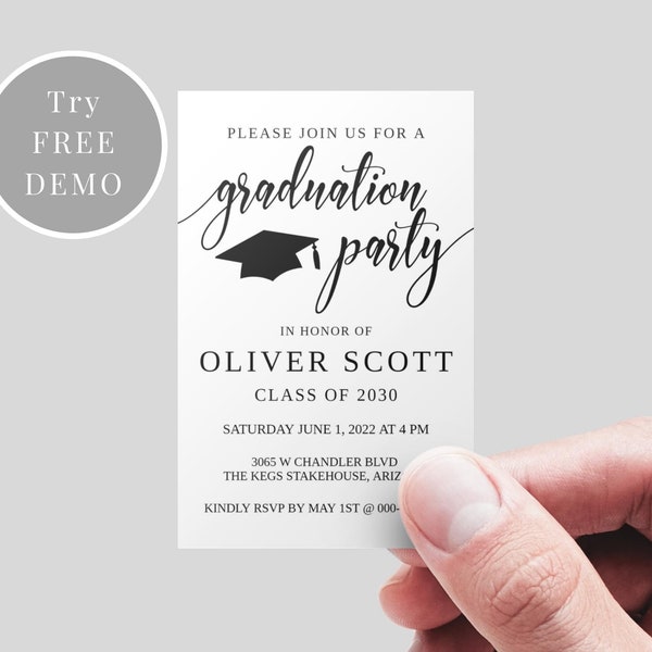 Graduation Party Invitation Insert Card Class of 2024 Any School Colors Instant Download Any School Color PRINTED available see description