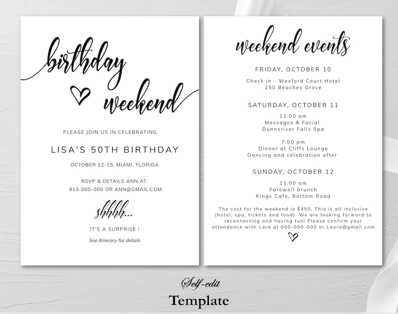 Printable Birthday Itinerary Template Editable Birthday - Etsy