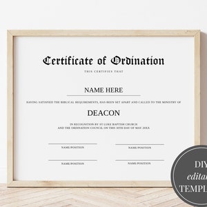 Certificaat van wijdingssjabloon, certificaatsjabloon, digitale download, wijdingscadeau, bewerkbare afdrukbare kerk christelijke afdrukbare