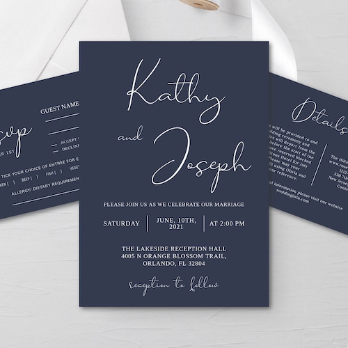 Navy Wedding Invitation Template Wedding Invitation Suite - Etsy