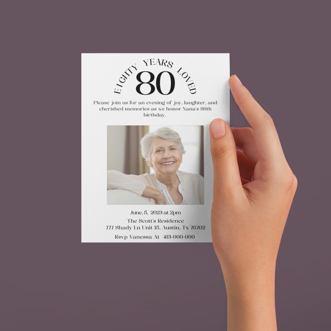 80th Birthday Invitation Template Digital Download EDITABLE ANY Age