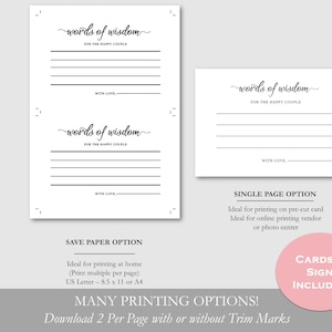 Advice for the Happy Couple Card and Sign, Wedding Advice Cards for the ...