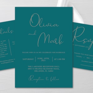 Teal Wedding Invitation Suite: Editable Green Invite (Digital Download, Printable Template)