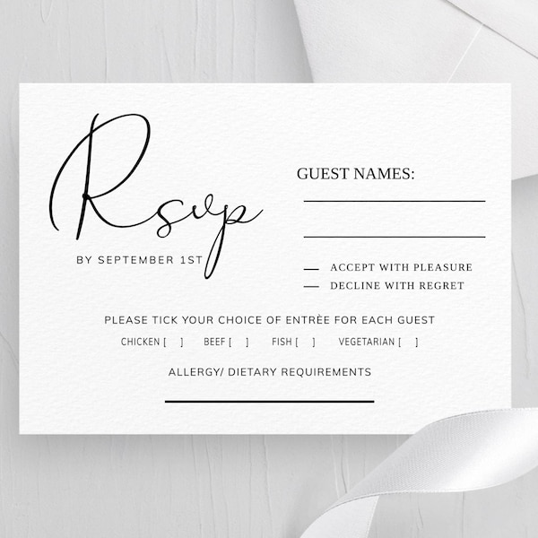 RSVP Wedding Postcard Template, rsvp Cards for Wedding, Printable RSVP Card Template, RSVP Invitation Insert, Digital Download, Editable