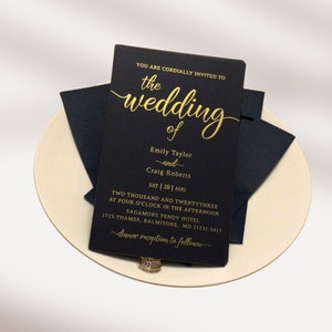 Modèle de faire-part de mariage doré et noir Détails RSVP à téléchargement immédiat Carte incluse