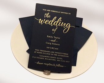 Wedding Invitation Suite Template Gold Black Instant Download RSVP Details Card included