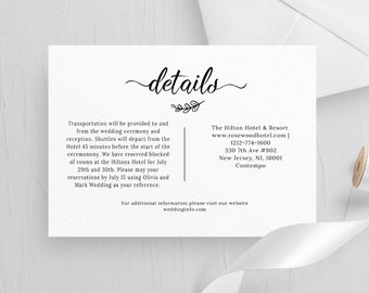 Wedding Details Card Editable Instant Download Printable Template