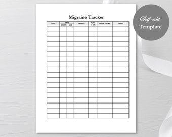 Migraine Tracker: registro dei sintomi di mal di testa e dolore (modificabile, download digitale)