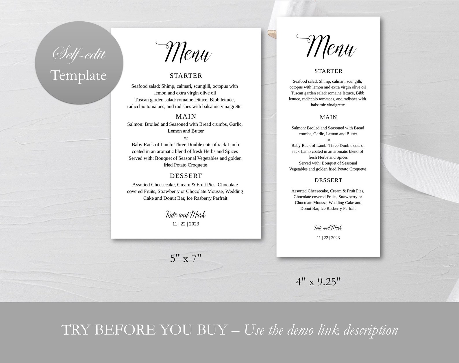 A4 Menu Template 5x7 Menu Template 4x9 Menu Template Menu Etsy