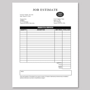 Editable Job Estimate Template: Printable Business Form (MS Word)