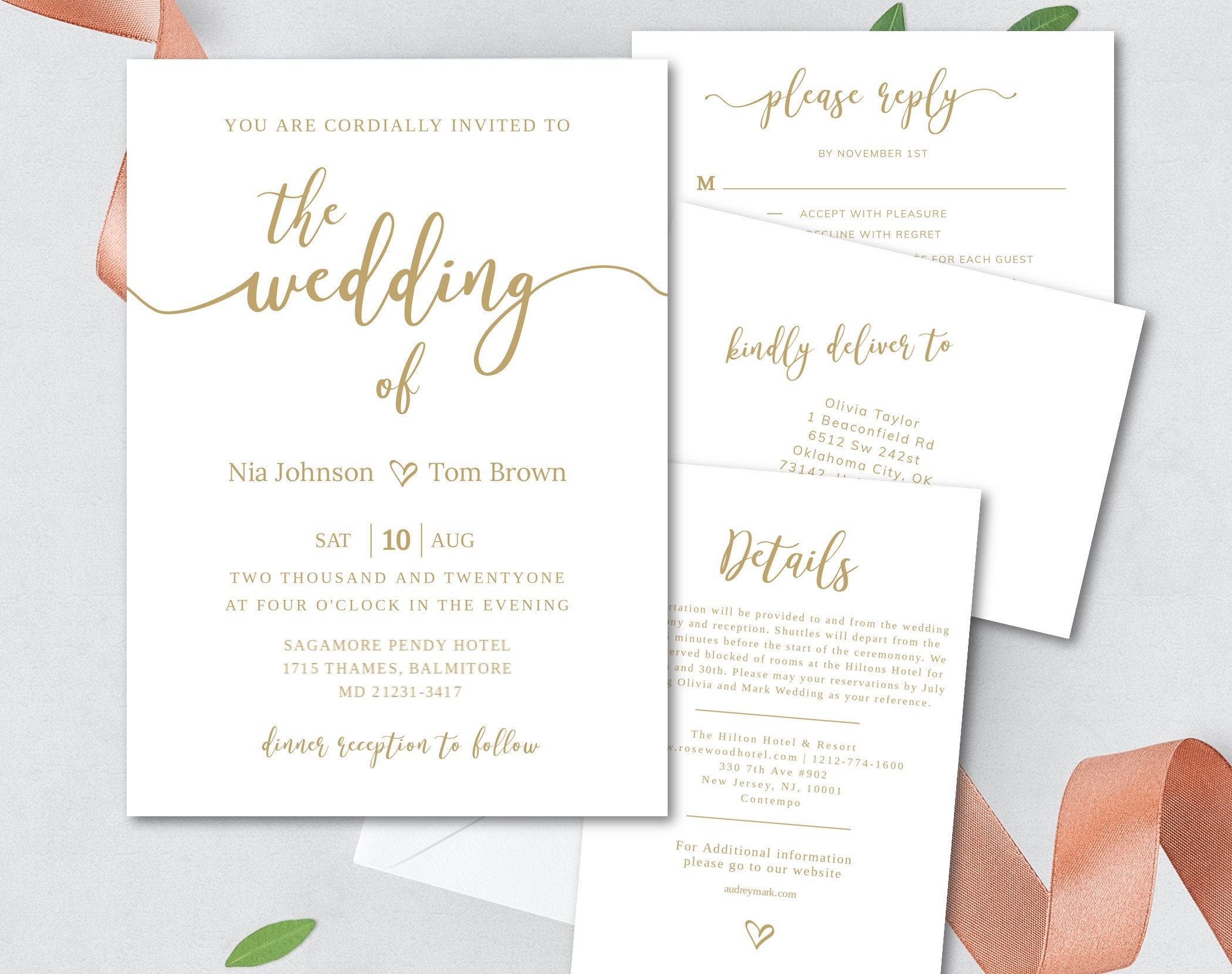 Templett DIY wedding templates Watercolor Orange IN044 Minimalist wedding Orange /& Gold Wedding Bundle INSTANT DOWNLOAD template