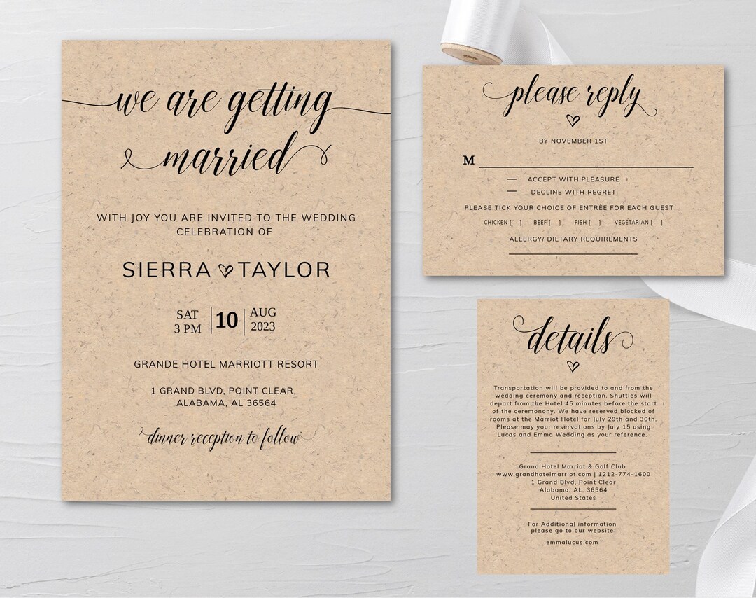 Printable Rustic Wedding Invitation Set, Country Wedding Invitations, DIY Wedding Invitation ...
