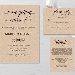 Rustic Wedding Invitation Set: Minimalist Calligraphy (Digital Download)