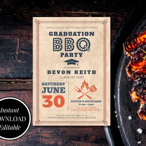 Graduation BBQ Party Invitation: Editable Cookout Template (Digital Download)