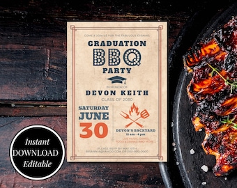 2026 Graduation BBQ Party Invitation: Editable Cookout Template (Digital Download)