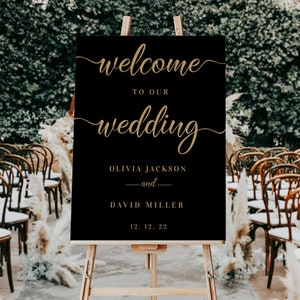 Black and Gold Welcome Wedding Sign Template Instant Download Editable Printable